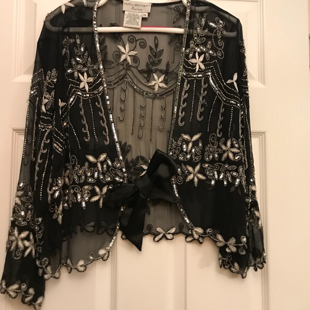 Mint! Black chiffon beaded jacket for your LBD